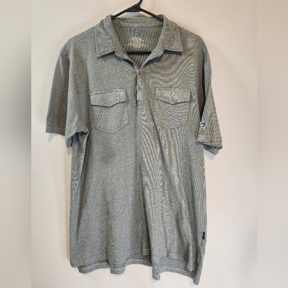 Kuhl Other - Kuhl Mens Gray Stripe Polo With Double Pocket And Cotton Blend Size Large